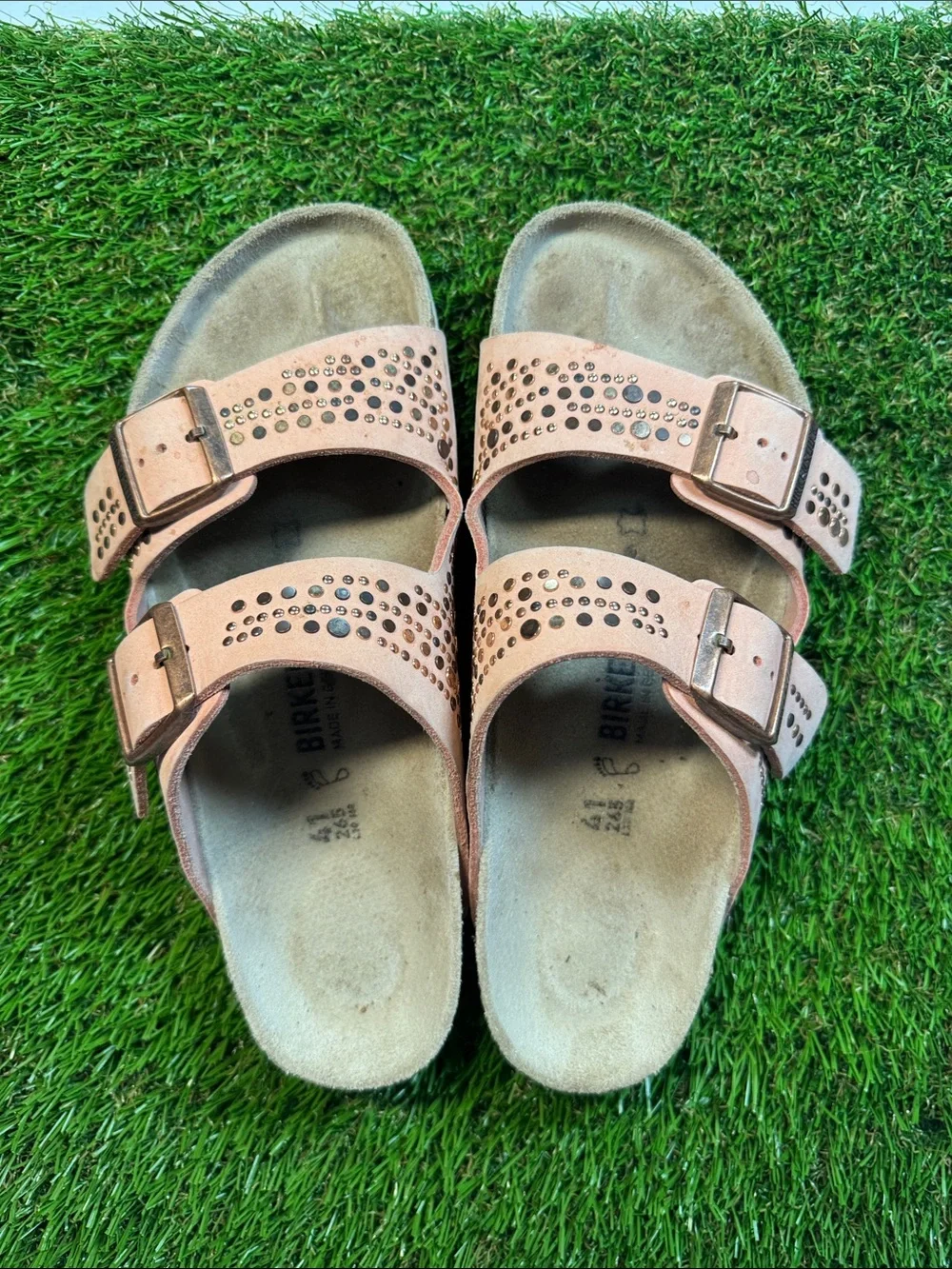 Birkenstock Arizona Rose Gold Studded Sandals